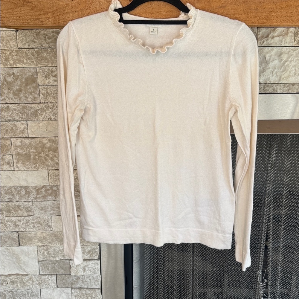 J.Crew Ivory Ruffle Neck Pullover - Picture 2 of 6